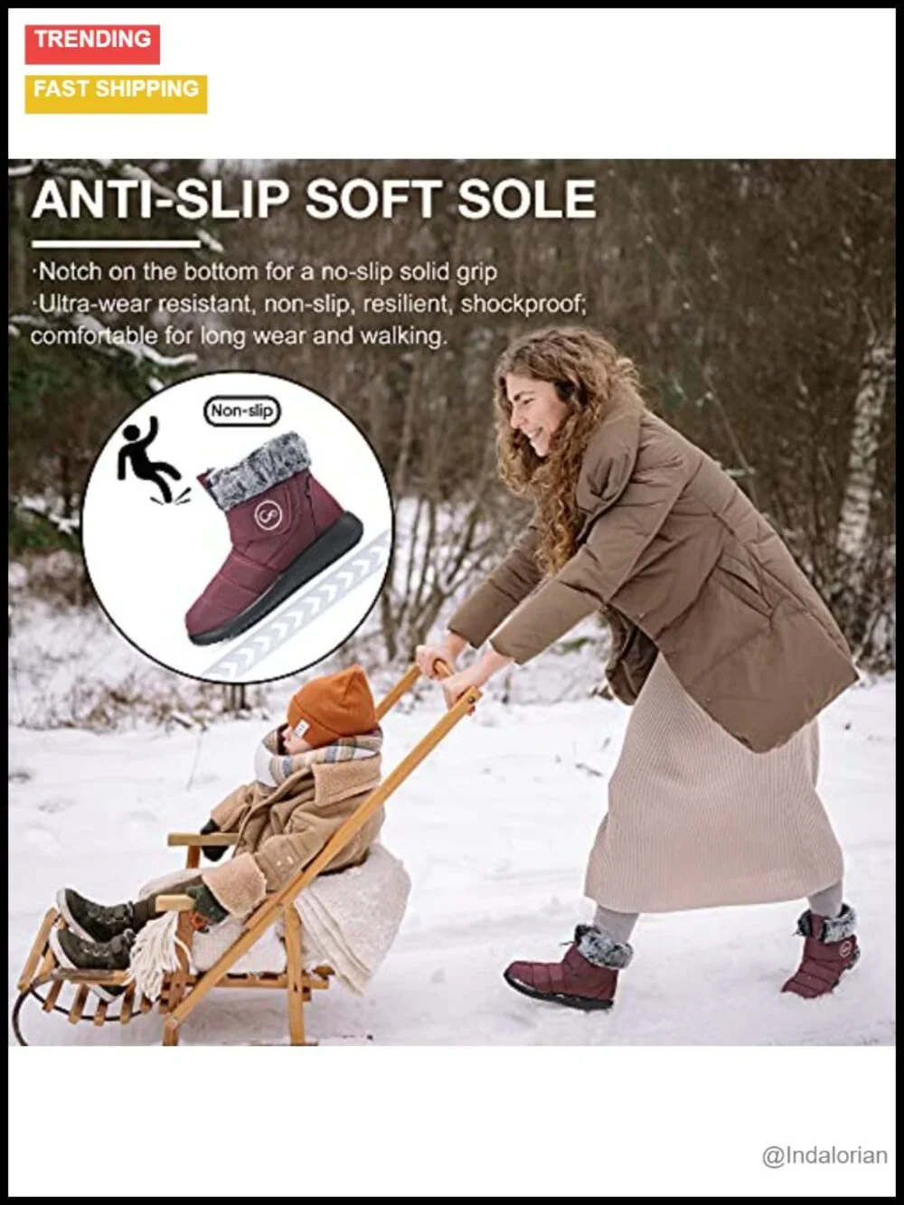 Fur Lined Waterproof Snow Boots Slip On Winter Booties